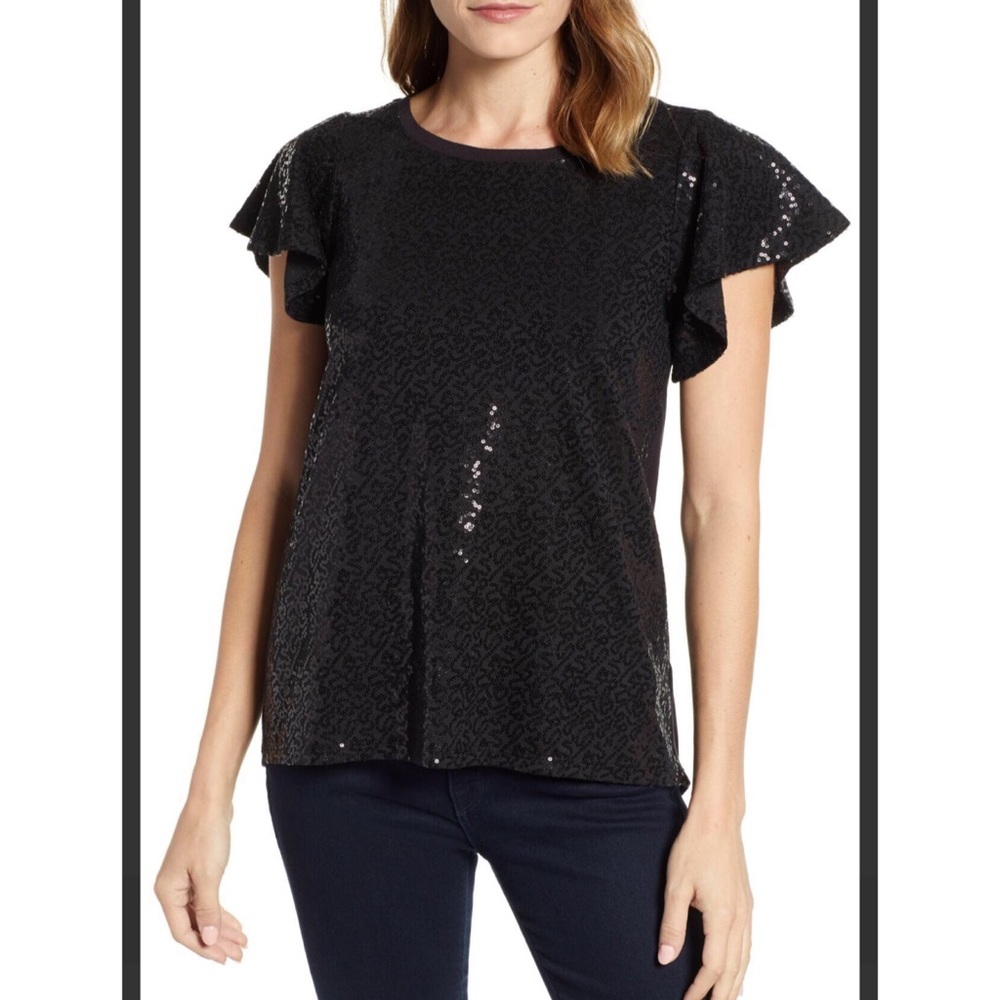 Gibson SEQUIN FLUTTER SLEEVE TOP ♥️IN STORES♥️
